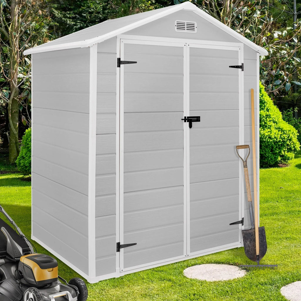 Abri de rangement extérieur en résine tout temps 6 pi x 4 pi/6 pi x 8 pi/8 pi x 6 pi/8 pi x 10 pi avec plancher, abri à outils Spire