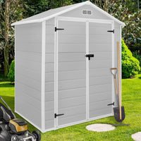 Abri de rangement extérieur en résine tout temps 6 pi x 4 pi/6 pi x 8 pi/8 pi x 6 pi/8 pi x 10 pi avec plancher, abri à outils Spire