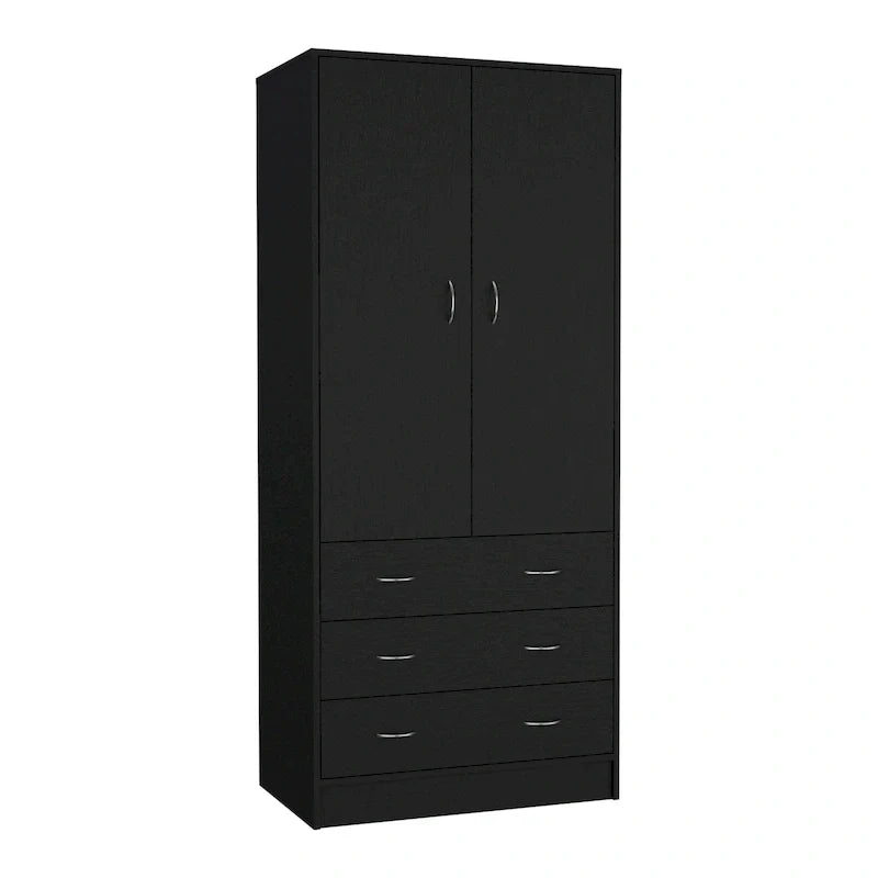 Armoire moderne à double porte 19 avec 3 tiroirs et 1 tringle de suspension pour chambre