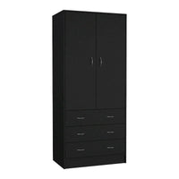 19 Armoire moderne à deux portes avec 3 tiroirs et 1 tringle de penderie pour chambre à coucher