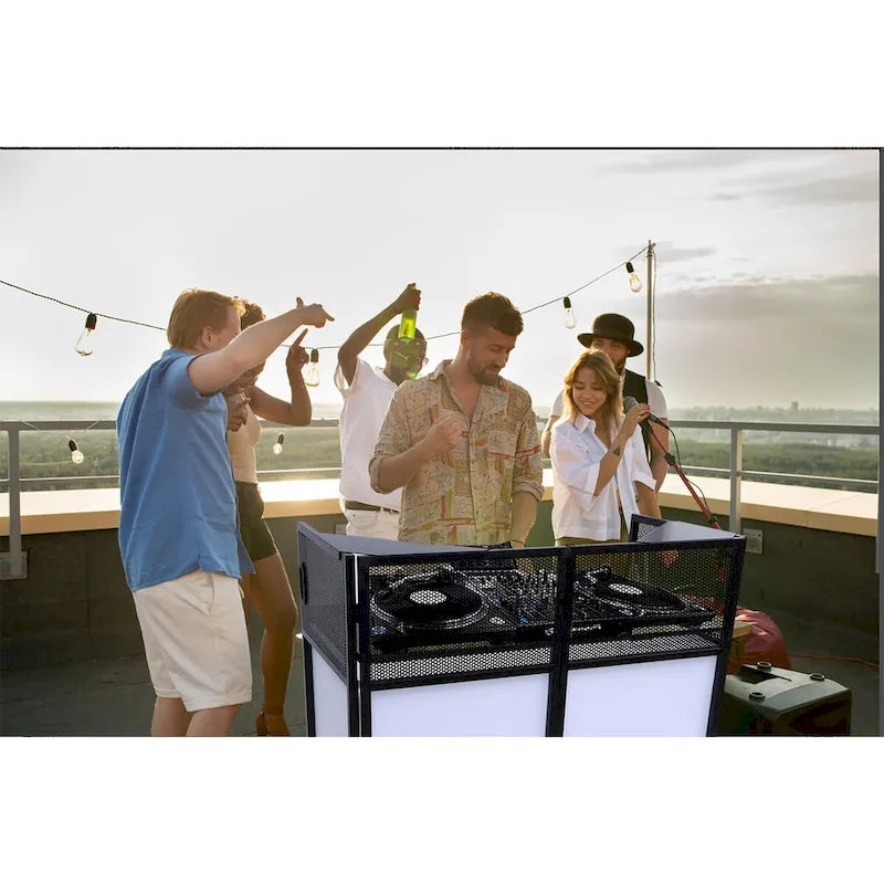 Ensemble de table de cabine DJ portable avec éclairage intégré, étui de transport robuste et dimensions compactes 40x20 pouces