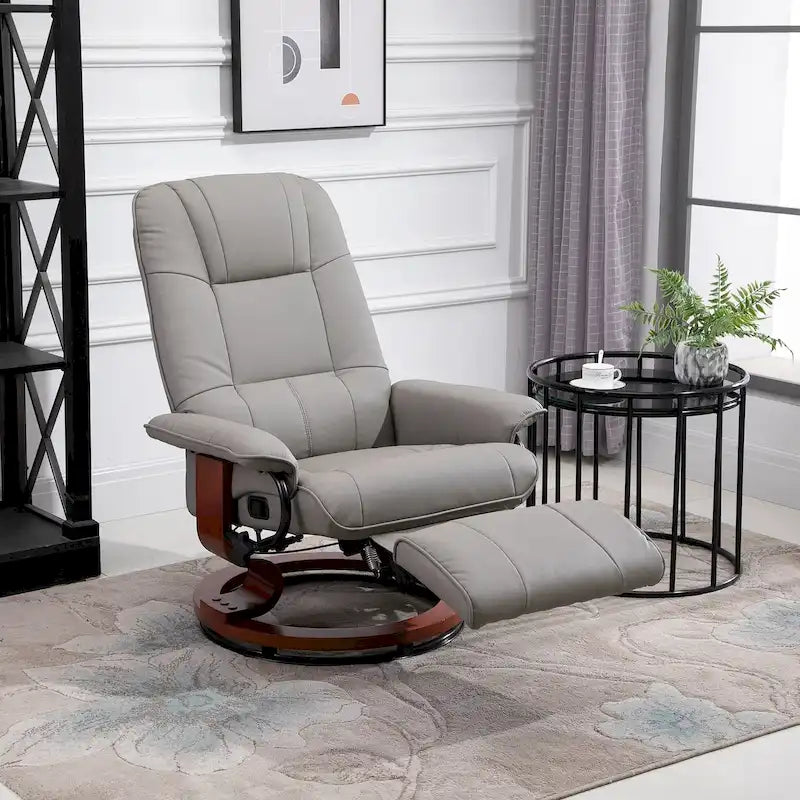 Fauteuil Inclinable HomCom en Similicuir Réglable Manuel à Base Pivotante avec Repose-Pieds Confortable et Relaxant