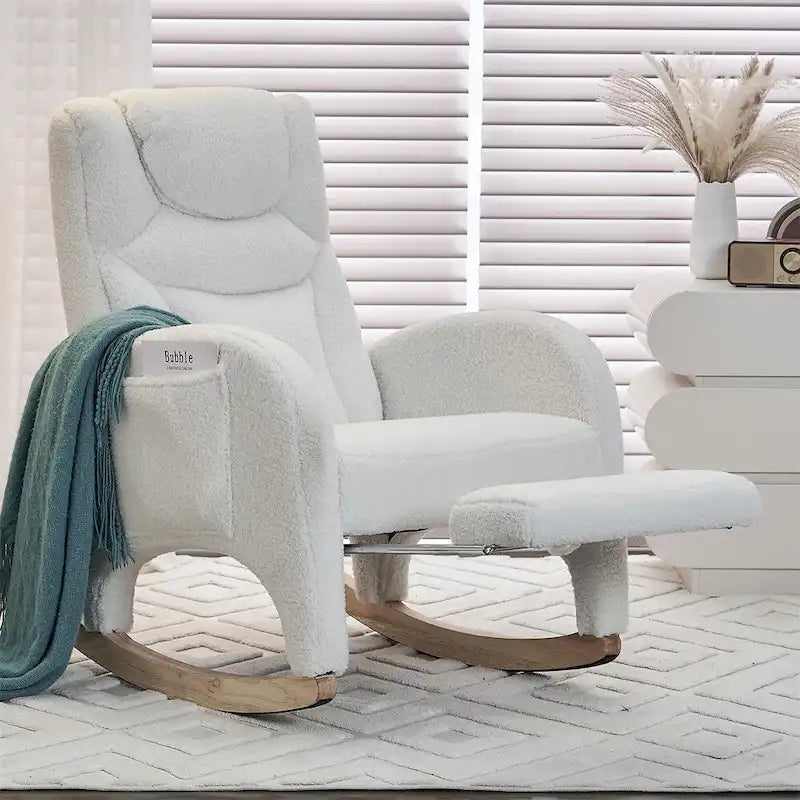 Fauteuil à Bascule d'Allaitement Ergonomique en Tissu avec Repose-Pieds Réglable