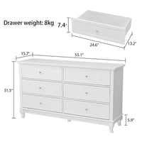 Commode de chambre à coucher en bois à 6 tiroirs profonds