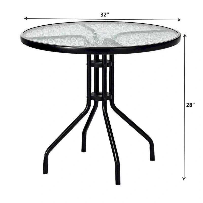 Table ronde de jardin Costway 32 avec plateau en verre trempé