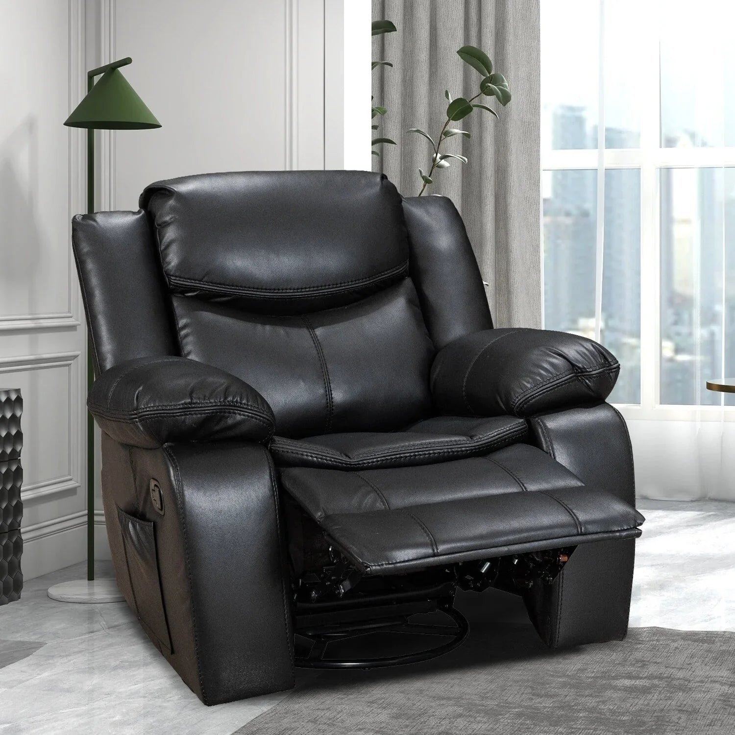Fauteuil inclinable de massage et chaleur en cuir durable à assise large