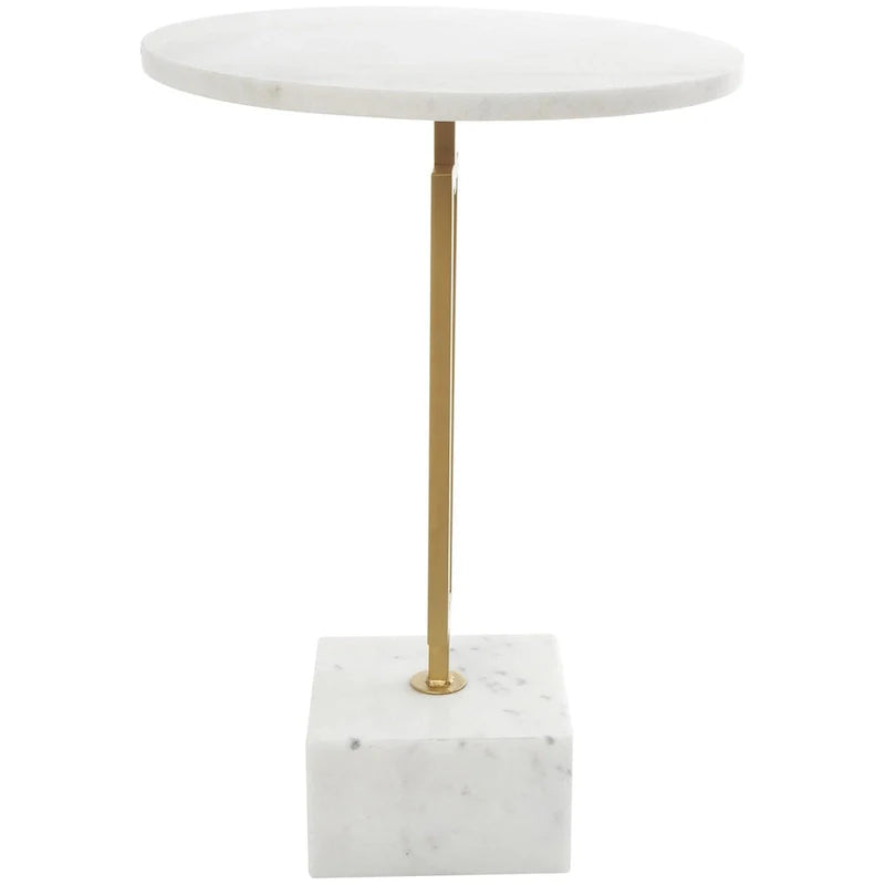 Table d'appoint géométrique en marbre avec support rectangulaire en métal doré - Blanc - Roche River Decor
