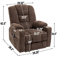 Fauteuil releveur électrique avec massage et chauffage, fauteuils inclinables larges rembourrés Lazy Boy avec USB, ports Type C et 2 porte-gobelets en acier