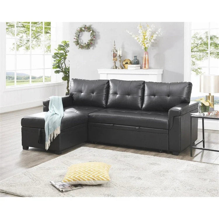 Canapé sectionnel convertible réversible avec lit escamotable, méridienne de rangement dissimulée et pieds durables