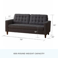 Canapé Brookside Brynn 76 po. avec accoudoirs carrés en similicuir/velours/tissu