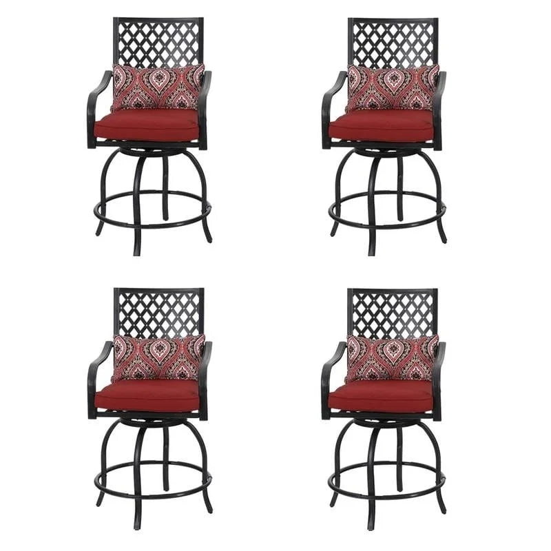 Ensemble de 4 chaises de bar de patio pivotantes en métal avec coussins pour l'extérieur