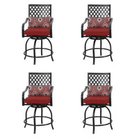 Ensemble de 4 chaises de bar de patio pivotantes en métal avec coussins pour l'extérieur