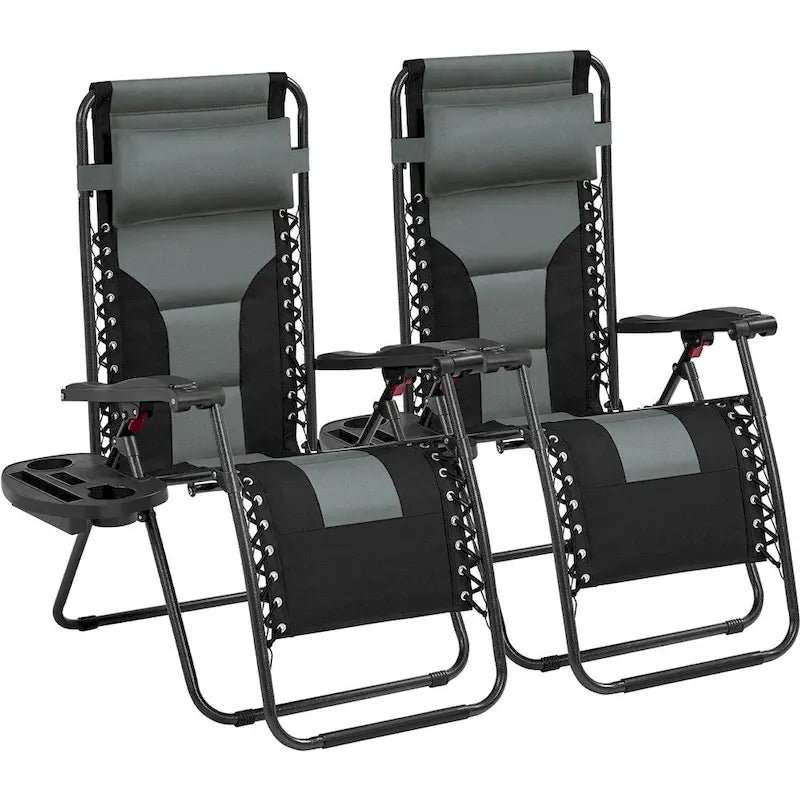 Yaheetech Lot de 2 chaises zéro gravité d'extérieur rembourrées 26in, chaise longue de patio de camping avec accoudoirs et oreiller