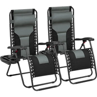 Yaheetech Lot de 2 chaises zéro gravité d'extérieur rembourrées 26in, chaise longue de patio de camping avec accoudoirs et oreiller