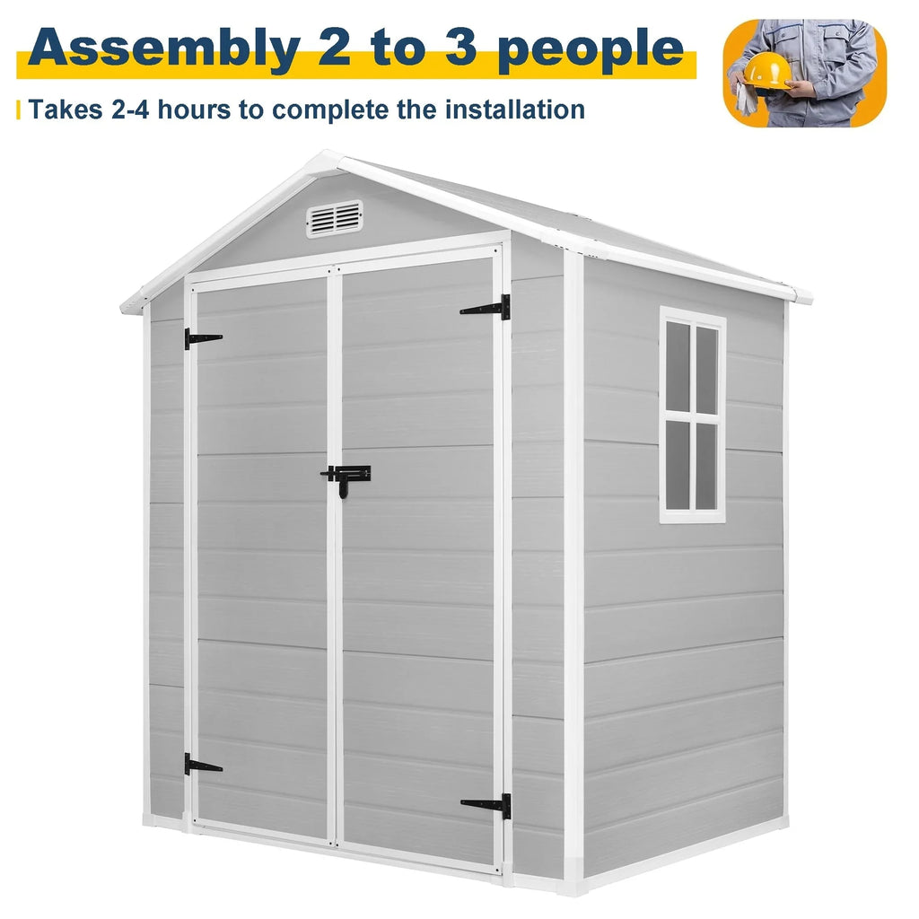 Abri de rangement extérieur en résine tout temps 6 pi x 4 pi/6 pi x 8 pi/8 pi x 6 pi/8 pi x 10 pi avec plancher, abri à outils Spire