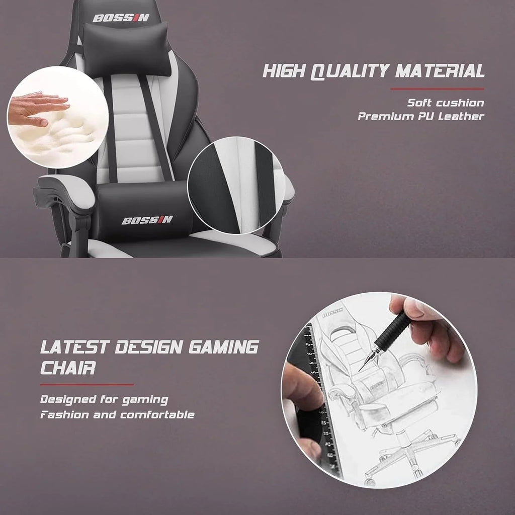 BOSSIN Chaise de gaming style racing, chaise de gamer grande et haute 300 lb à dossier haut chaise informatique