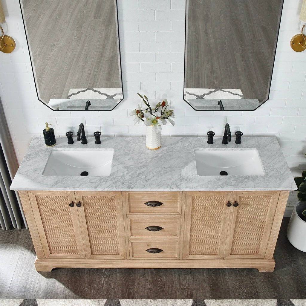 Hervas Meuble-lavabo avec dessus en marbre naturel sans miroir