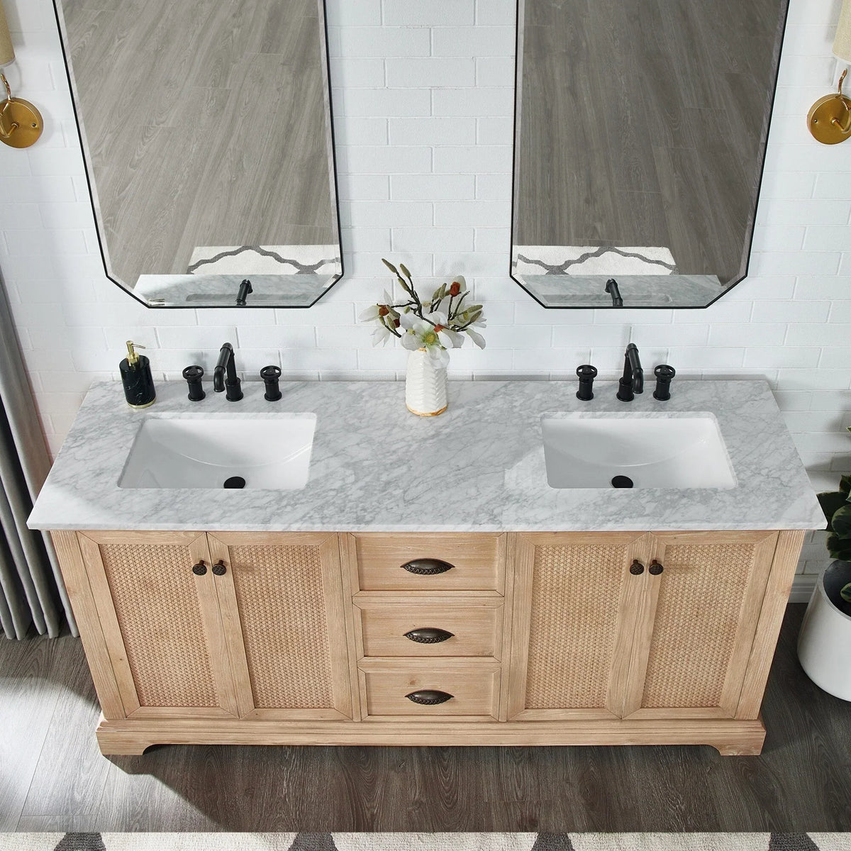 Hervas Meuble-lavabo avec dessus en marbre naturel sans miroir