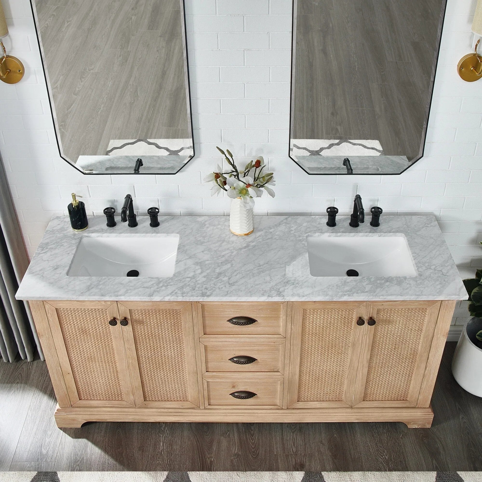 Hervas Meuble-lavabo avec dessus en marbre naturel sans miroir