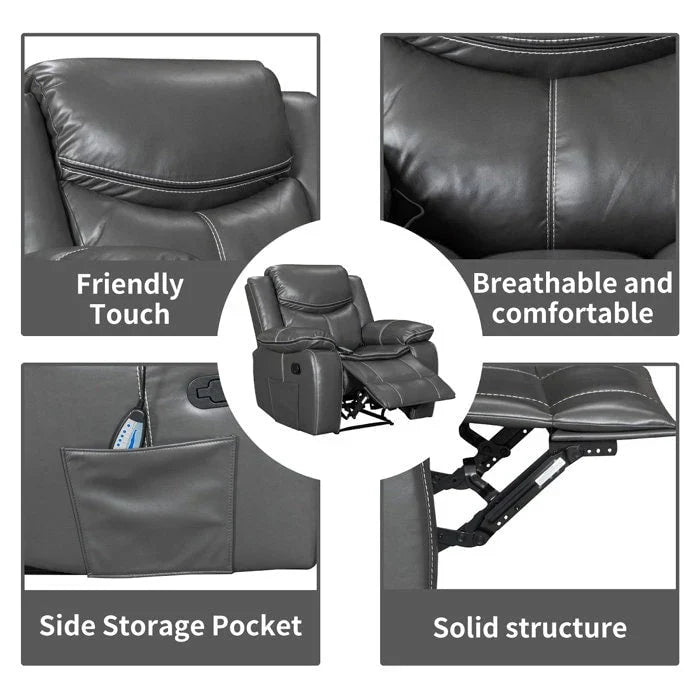 Fauteuil inclinable de massage et chaleur en cuir durable à assise large