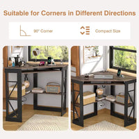 Bureau d'Angle Petit Bureau avec Prises, Table d'Angle pour Petit Espace, Bureau d'Ordinateur avec Ports USB, Bureau Triangle avec Rangement