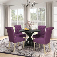 Ensemble de salle à manger 5 pièces, ensemble de meubles de cuisine en bois, table ronde avec piètement central en croix et 4 chaises capitonnées