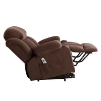 Fauteuil releveur électrique gris avec massage chauffant, charge USB, télécommande et poches latérales pratiques pour seniors