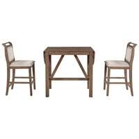Ensemble de salle à manger 3 pièces en bois à hauteur de comptoir avec rallonge pliable