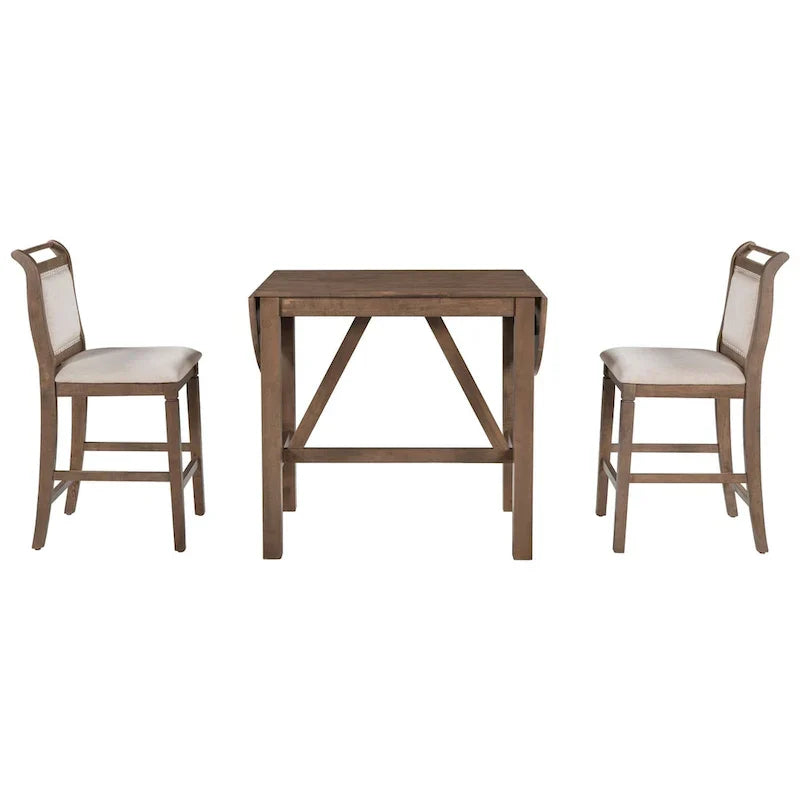 Ensemble de salle à manger 3 pièces en bois à hauteur de comptoir avec rallonge pliable