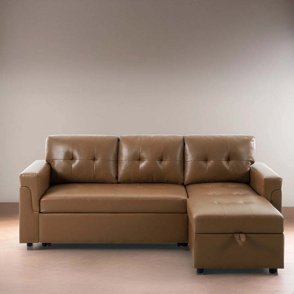 Canapé sectionnel convertible réversible avec lit escamotable, méridienne de rangement dissimulée et pieds durables