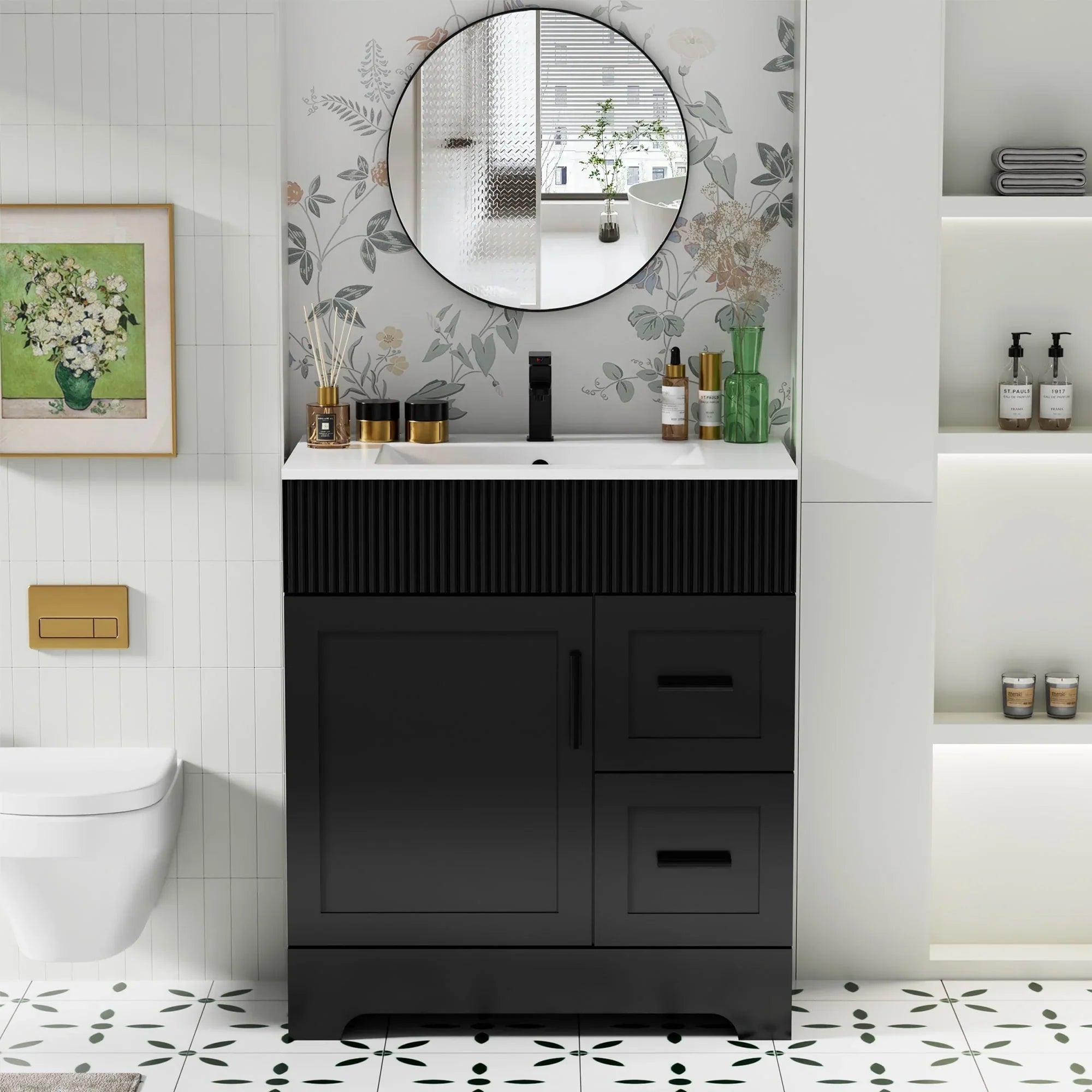 Wavy Line Ensemble meuble-lavabo de salle de bain 30/36/48 avec vasque & robinet