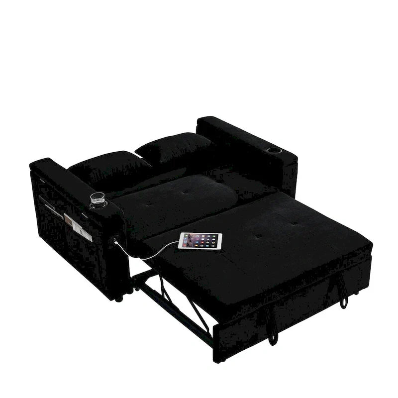 Canapé-lit gigogne 54 po, canapé-lit inclinable 2 places avec rangement, oreiller lombaire, prise USB