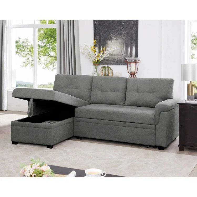 Canapé sectionnel réversible avec lit escamotable, méridienne de rangement dissimulée, pieds durables,