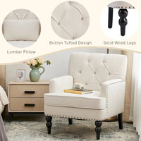 Lot de 2 fauteuils rembourrés avec boutons touffetés et oreiller lombaire beige/gris/bleu clair