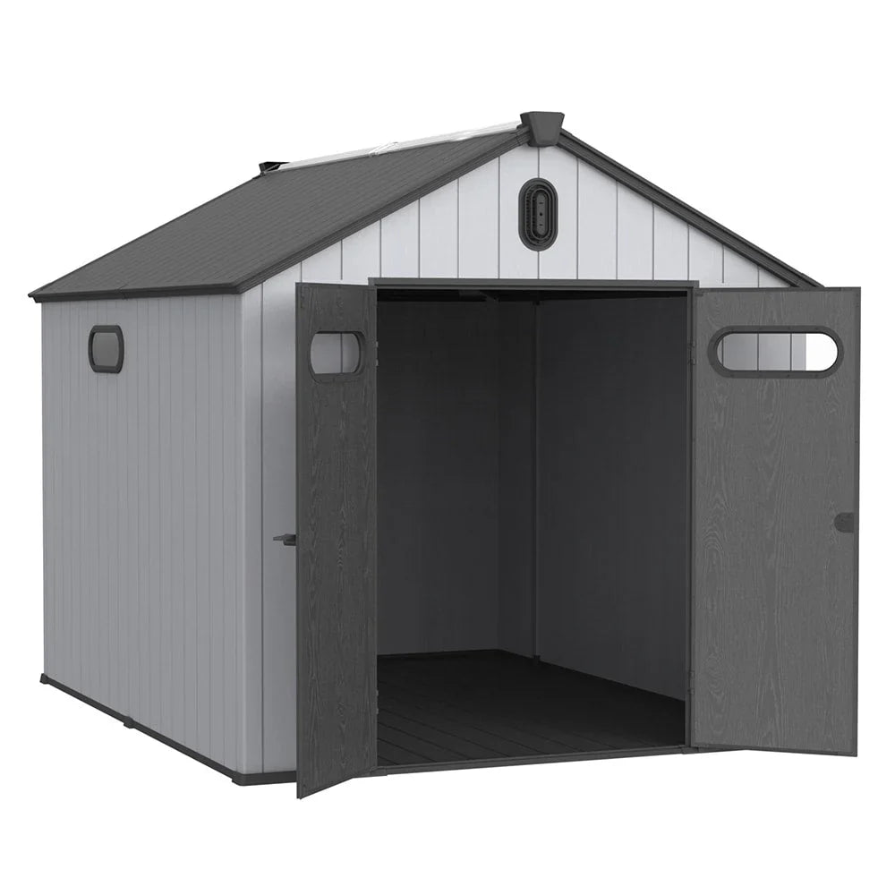 Abri de rangement extérieur en résine tout temps 6 pi x 4 pi/6 pi x 8 pi/8 pi x 6 pi/8 pi x 10 pi avec plancher, abri à outils Spire