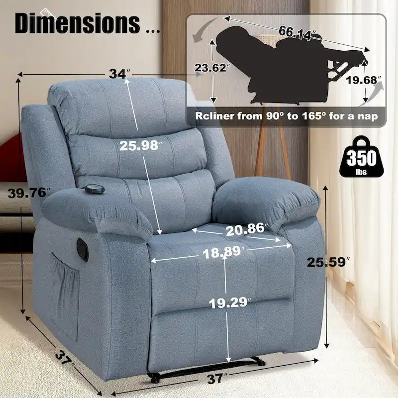 Fauteuil Inclinable Moelleux avec Fonction Massage et Chaleur