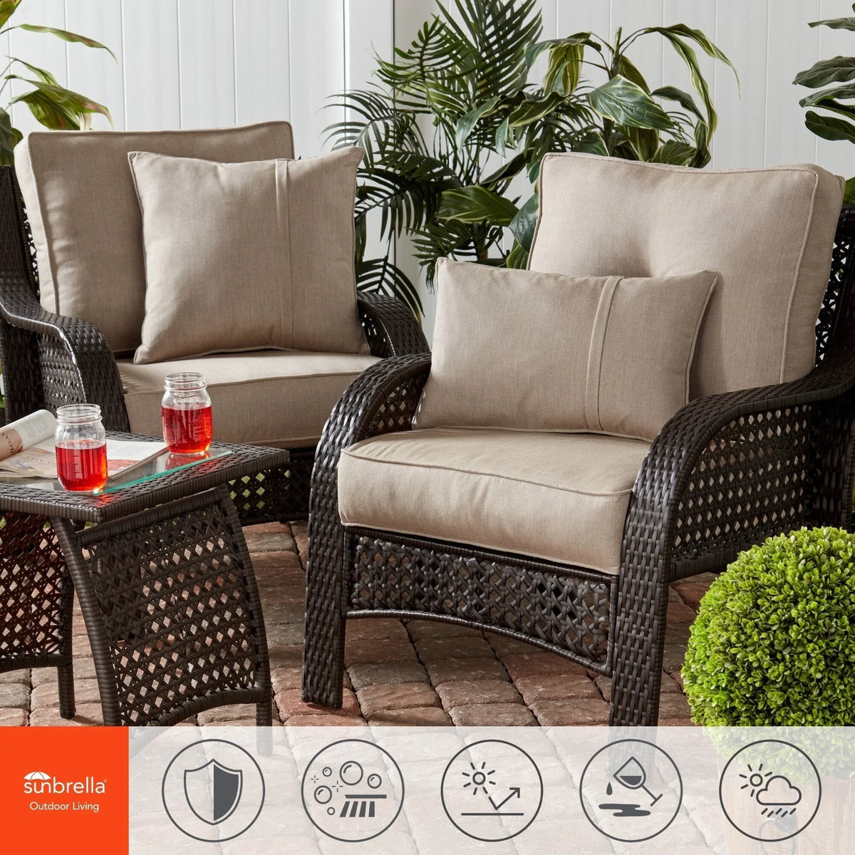 Sunbrella Ensemble de coussins d'extérieur à assise profonde premium 2 pièces