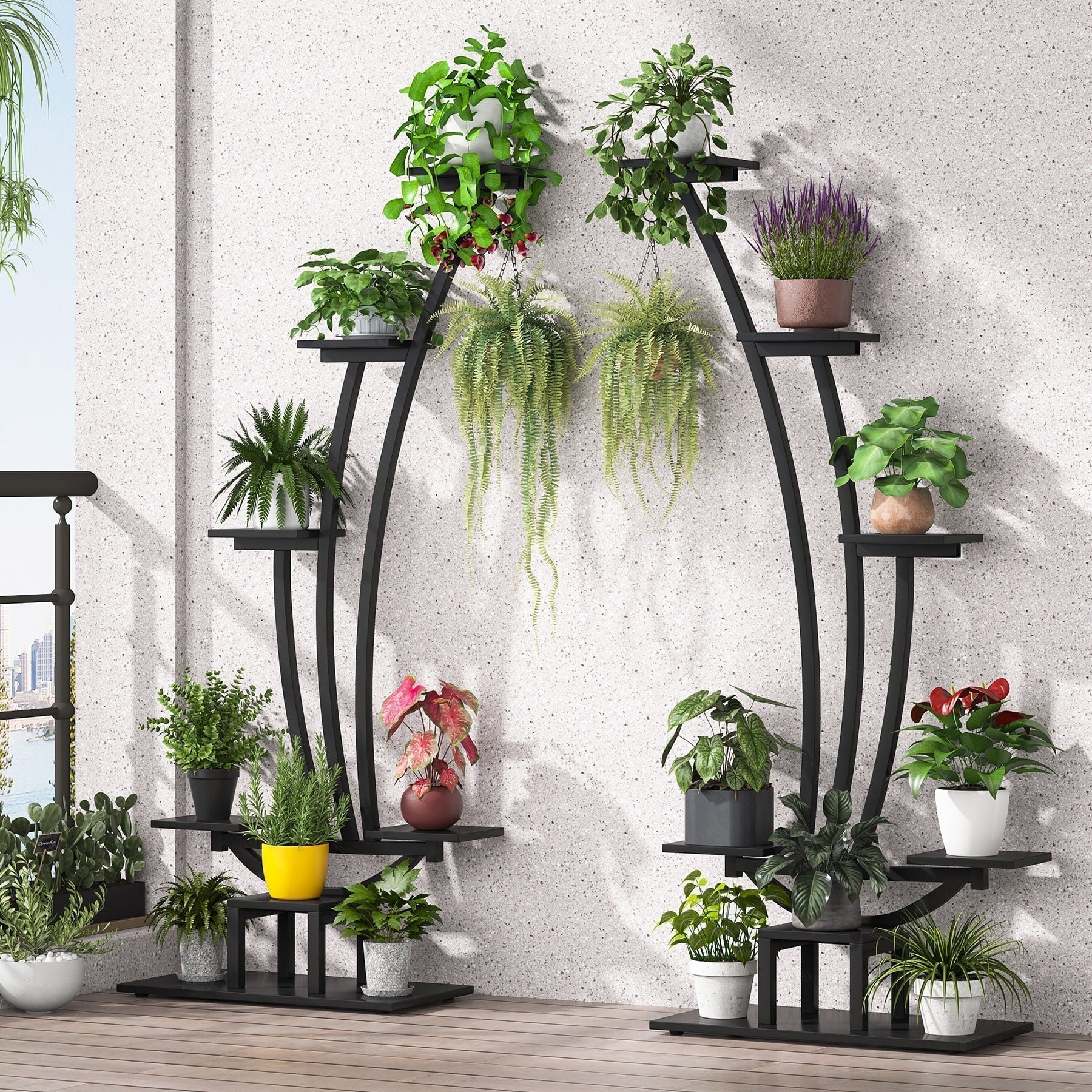 Support à plantes d'intérieur, étagère à fleurs 6 niveaux pour jardin domestique - lot de 2