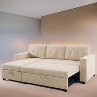 Canapé sectionnel convertible réversible avec lit escamotable, méridienne de rangement dissimulée et pieds durables
