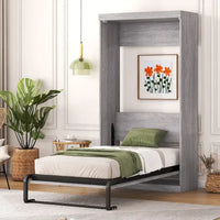Lit escamotable simple, se plie en armoire, gris