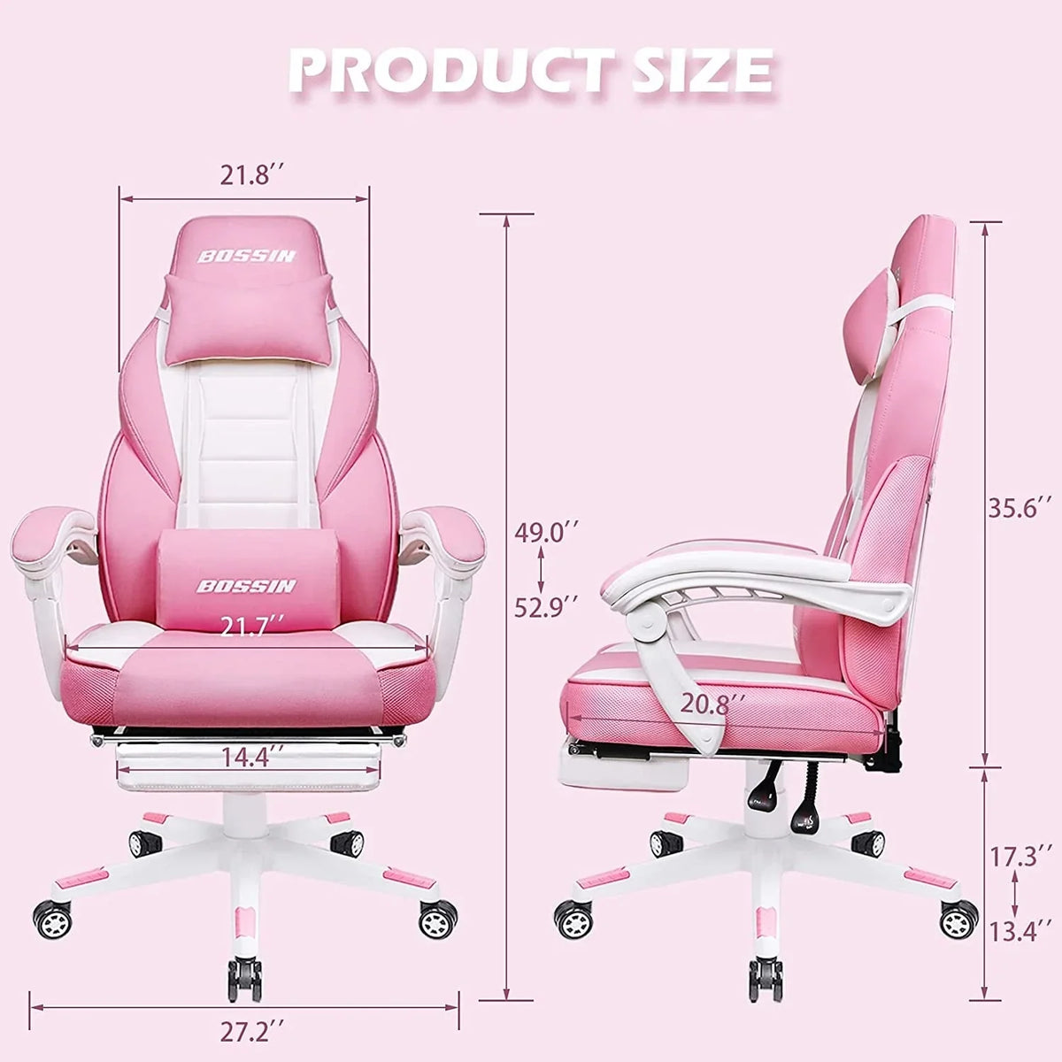BOSSIN Chaise de gaming style racing, chaise de gamer grande et haute 300 lb à dossier haut chaise informatique