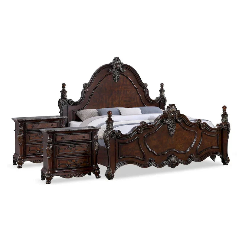 Furniture of America Eugene Ensemble de chambre traditionnel 3 pièces en bois cerisier foncé à panneaux