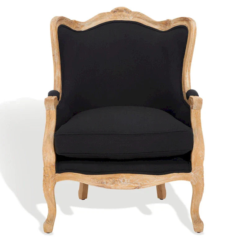 Fauteuil à oreilles Safavieh Couture Kali en chêne et lin naturel - 34 larg. x 34 prof. x 40 haut.