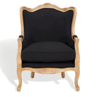 Fauteuil à oreilles Safavieh Couture Kali en chêne et lin naturel - 34 larg. x 34 prof. x 40 haut.