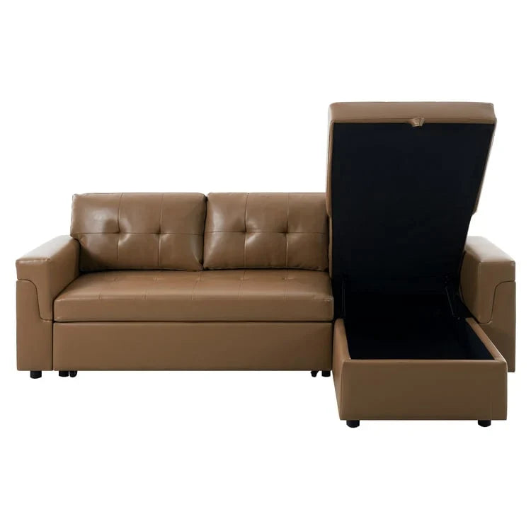 Canapé sectionnel réversible avec lit escamotable, méridienne de rangement dissimulée, pieds durables,