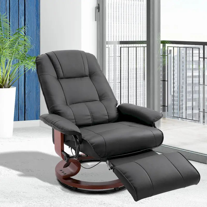 Fauteuil Inclinable HomCom en Similicuir Réglable Manuel à Base Pivotante avec Repose-Pieds Confortable et Relaxant