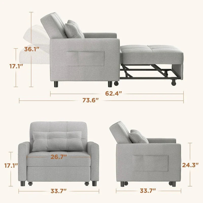 Canapé-lit réglable 3 en 1, fauteuil-canapé escamotable, lit pliant convertible pour salon