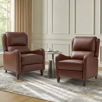 Fauteuil inclinable Brigida moderne en cuir véritable avec clous décoratifs et repose-pieds réglable (lot de 2) par HULALA HOME