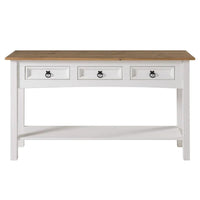 Console de couloir rustique en pin massif, blanc cérusé / marron antique / gris cérusé / non peinte, 3 tiroirs