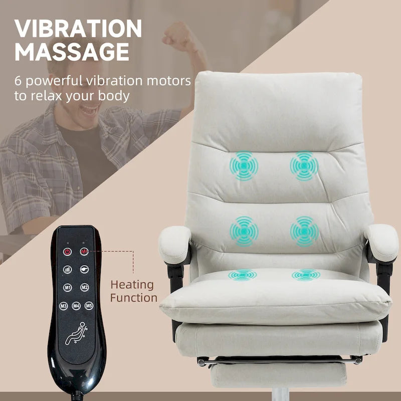 Vinsetto Chaise de bureau de massage inclinable chauffante à vibration en microfibre
